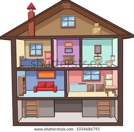 Cartoon house interior. Vector clip art illustration with simple gradients. All in a single layer. 
