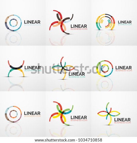Set of abstract line geometric line business icons, flowers made of color line segments elements. Minimalistic emblems
