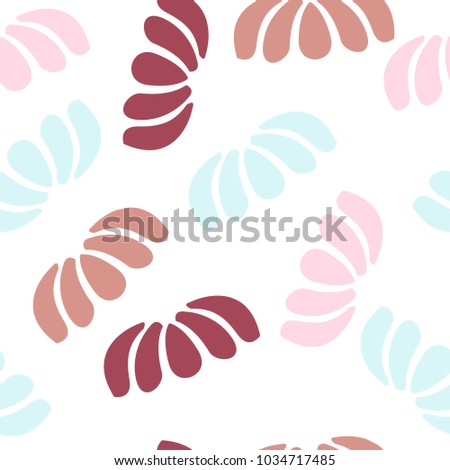 Abstract flower petals seamless repeating background. Colors of blue, beige, maroon, pink and white.