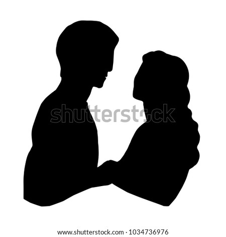 Vector black silhouette on white background. Silhouette of a couple in love. 