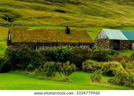 Houses of Sandoy, one of the biggest of all the Faroe Islands, autonomous region of the Kingdom of Denmark