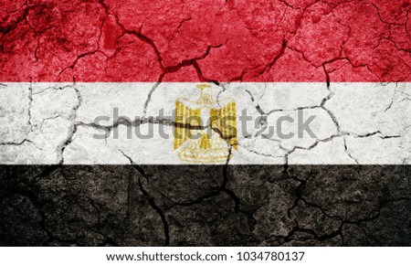 Arab Republic of Egypt flag on dry earth ground texture background