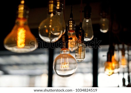 Bright light in vintage lamp at Coffee shop