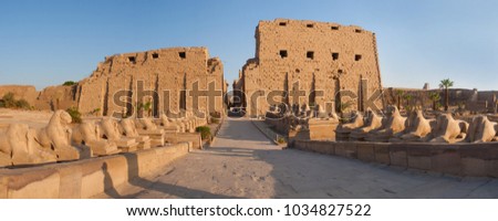 Karnak Temple sphinxes alley, The ruins of the temple Royalty-Free Stock Photo #1034827522