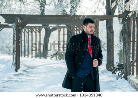 man dressed elegant in the snow