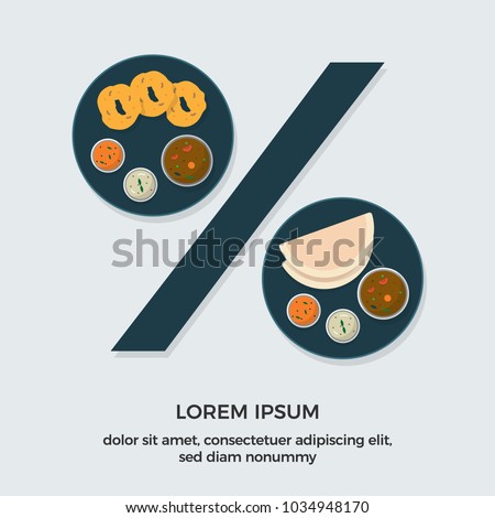 Indian Food Discount Offer. Vector illustration of vada sambhar and Dosa. South Indian Dish.
