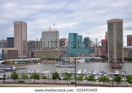 Baltimore Inner Harbor skyline, Baltimore, Maryland, USA