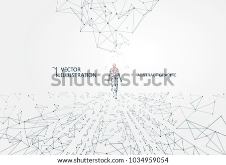 Lines connected to Science fiction scene, symbolizing the meaning of artificial intelligence. Royalty-Free Stock Photo #1034959054