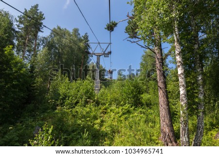 Cableway in the summer in Belokurikha in the Altai Krai