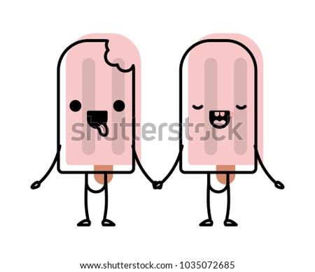 delicious ice cream palette couple kawaii characters