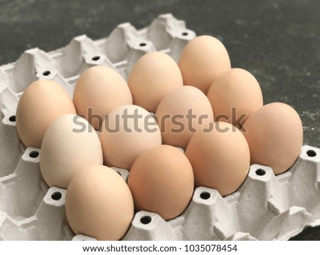 Chicken eggs in egg box background