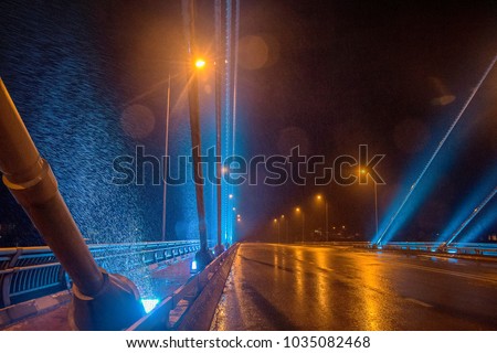 The rain drizzled on Nhat Le 2 bridge in Dong Hoi City, Quang Binh Province, Vietnam