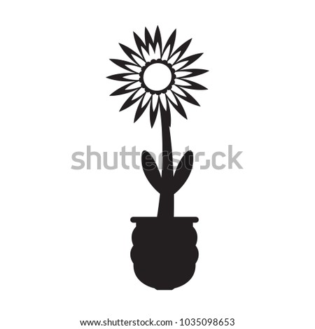 Cute sunflower on a pot silhouette