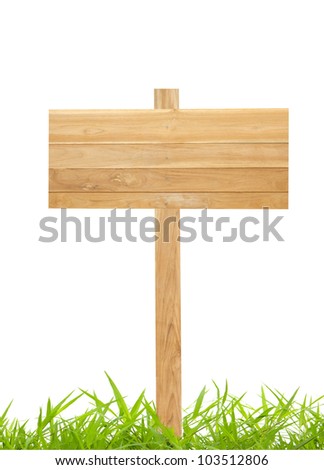 Wood sign with grass isolated on a white background
