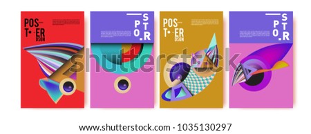 Abstract curvy and geometric colorful background for poster and cover design. Blue, yellow, red, orange, pink and green. Vector banner poster template in Eps10.