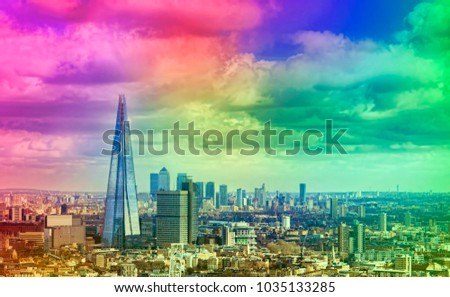 London city skyline in abstract rainbow colors