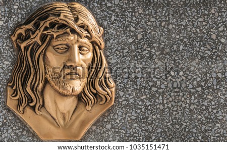 Gold face of Jesus Christ crown of thorns 