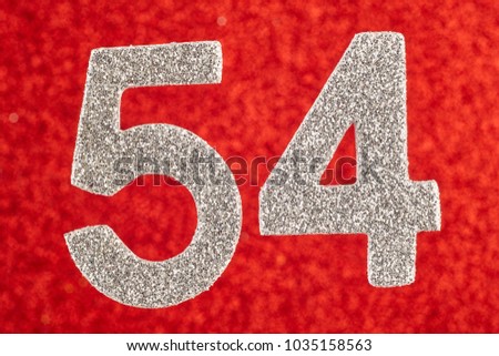 Number fifty-four blue over a silver background. Anniversary. Horizontal