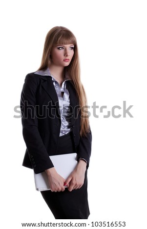 serious young business woman with laptop
