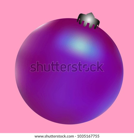 Colored Christmas ball. Christmas tree toy for invitation, card, celebration, party, carnival, festive holiday and Your project. Vector illustration. Gentle pink Background