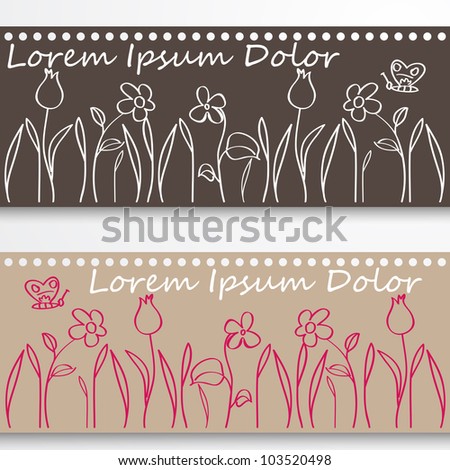 Set of cute hand drawn style spring meadows illustration