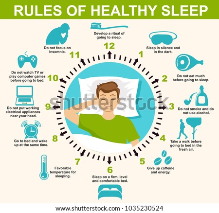 Sleep infographic. Rules of healthy Sleep. Vector Infographics Illustration. Useful Tips for a good night's Sleep. Royalty-Free Stock Photo #1035230524