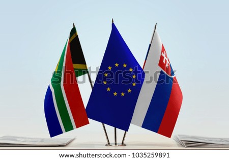 Flags of Republic of South Africa European Union and Slovakia