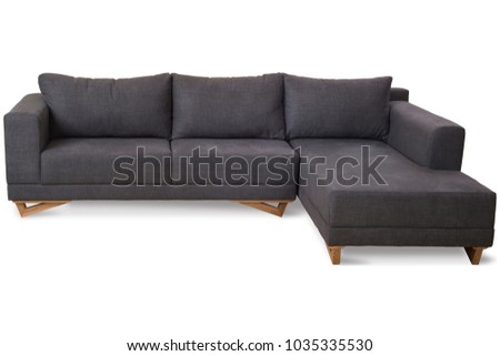 Cozy modern designed corner sofa with brown color fabric isolated on white background
