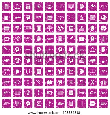 100 knowledge icons set in grunge style pink color isolated on white background vector illustration
