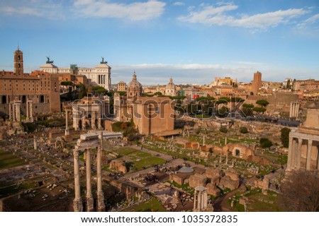 picture postcards from ancient Rome, Italy.  a view of ruins of ancient buildings  and artifacts erected by ancient roman people