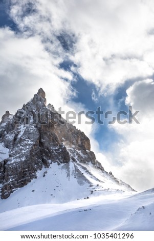 DOLOMITES, ITALY - JANUARY 21: this photo was take along the path from Paneveggio to Passo Rolle (Italy).