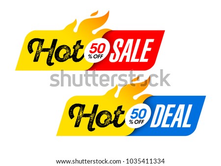 Hot Sale and Hot Deal banners, special offer, up to 50% off, vector illustration Royalty-Free Stock Photo #1035411334