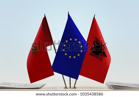 Flags of Morocco European Union and Albania