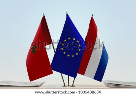 Flags of Morocco European Union and Netherlands