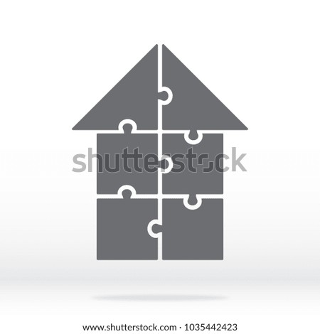 Simple icon puzzle in gray. Simple icon house puzzle of the six elements. Flat design. Vector illustration EPS10.