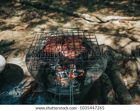 Steak cooking on grill, Asia style, Thailand