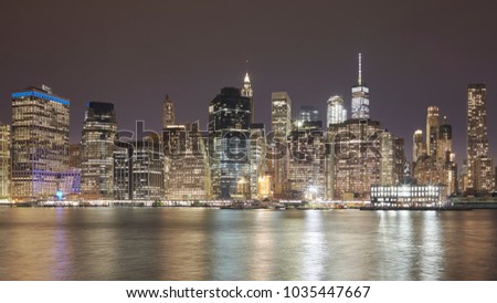 Manhattan skyline at night, New York City, USA.