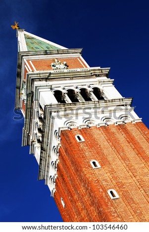 St. Mark's Campanile is the bell tower of St. Mark's Basilica in Venice, Italy, located in the Piazza San Marco (98.6 metres - 323 ft. tall)