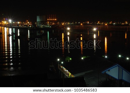 night landscape of habor with black sky background