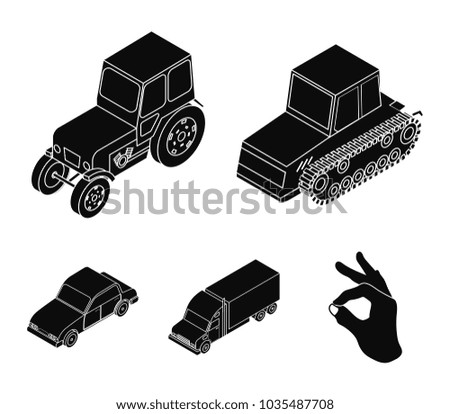 Tractor, caterpillar tractor, truck, car. Transport set collection icons in black style vector symbol stock illustration web.