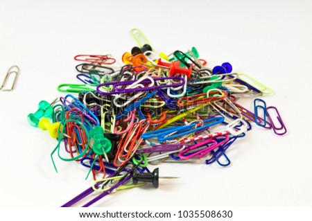 Colorful paper clips on a white background