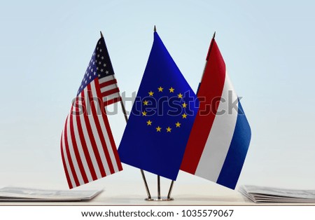 Flags of USA European Union and Netherlands