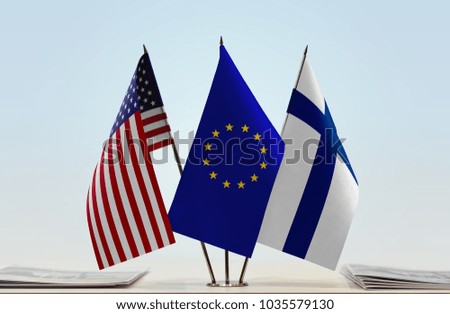 Flags of USA European Union and Finland