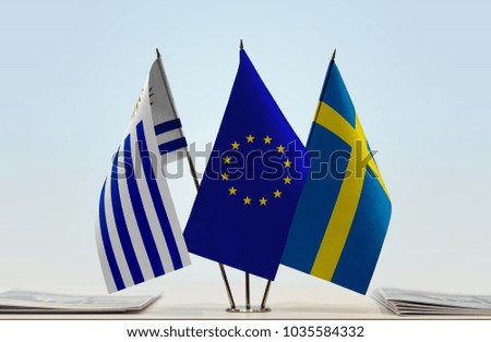 Flags of Uruguay European Union and Sweden