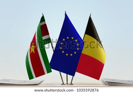 Flags of Suriname European Union and Belgium
