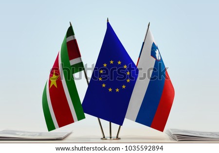 Flags of Suriname European Union and Slovenia