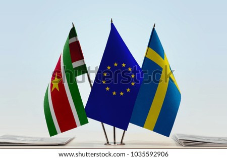Flags of Suriname European Union and Sweden