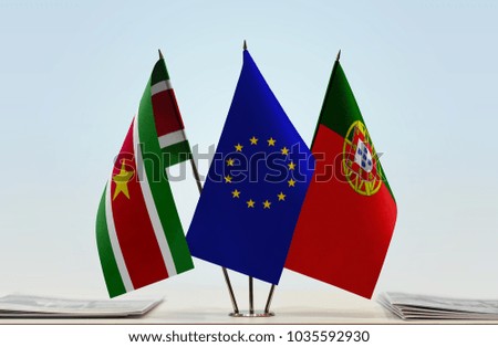 Flags of Suriname European Union and Portugal