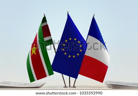 Flags of Suriname European Union and France