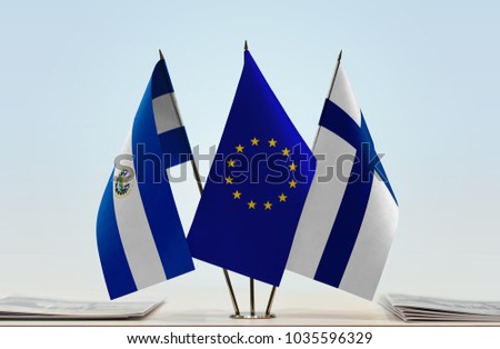 Flags of El Salvador European Union and Finland